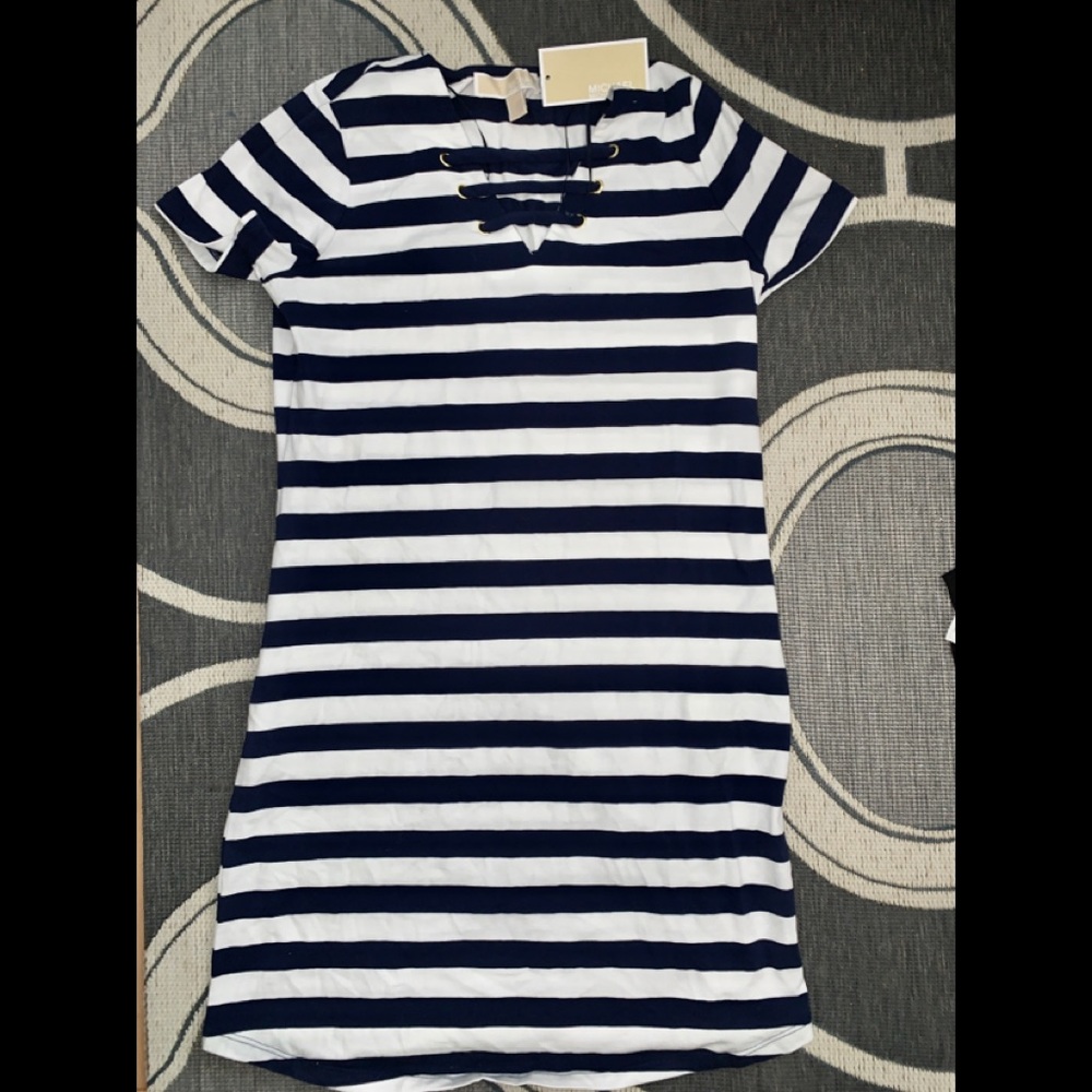 NWT MICHAEL KORS Navy/Wht Stripe Dress - Picture 5 of 5